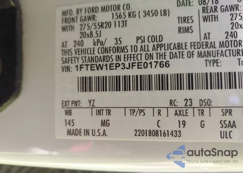 2018 Ford F-150 Xlt z USA, uszkodzony, nr VIN 1FTEW1EP3JFE01766